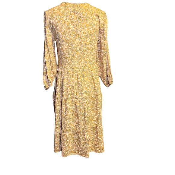 Toad&Co Manzana Tiered Long-Sleeve Dress. Yellow with Black Flowers. Size XS - Picture 3 of 9